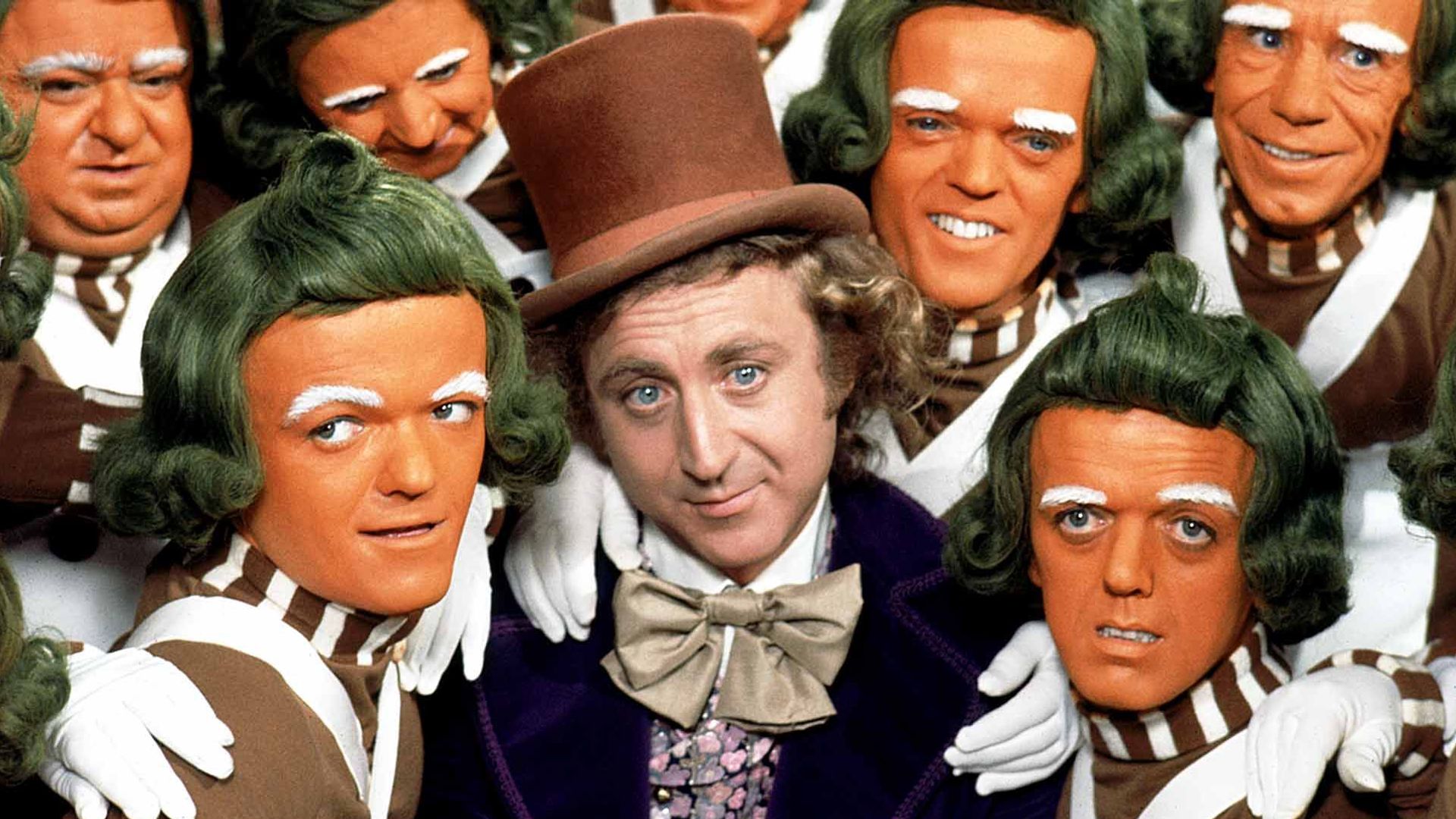 Gene Wilder and the Oompa-Loompas in "Willy Wonka and the Chocolate Factory."