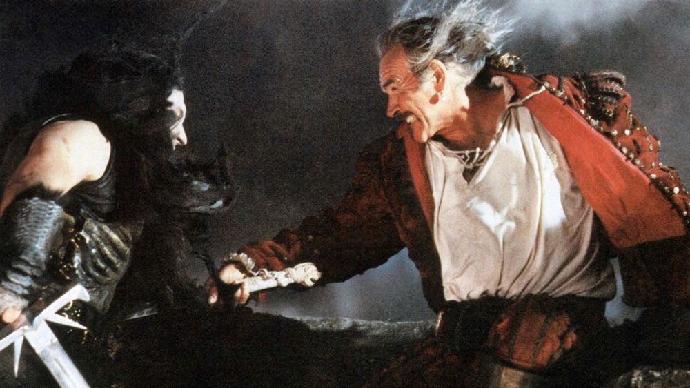 HIGHLANDER, from left: Clancy Brown, Sean Connery, 1986.