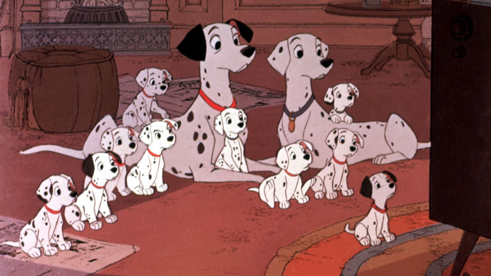 Perdita, Pongo and their dalmatian pups from "One Hundred and One Dalmatians."