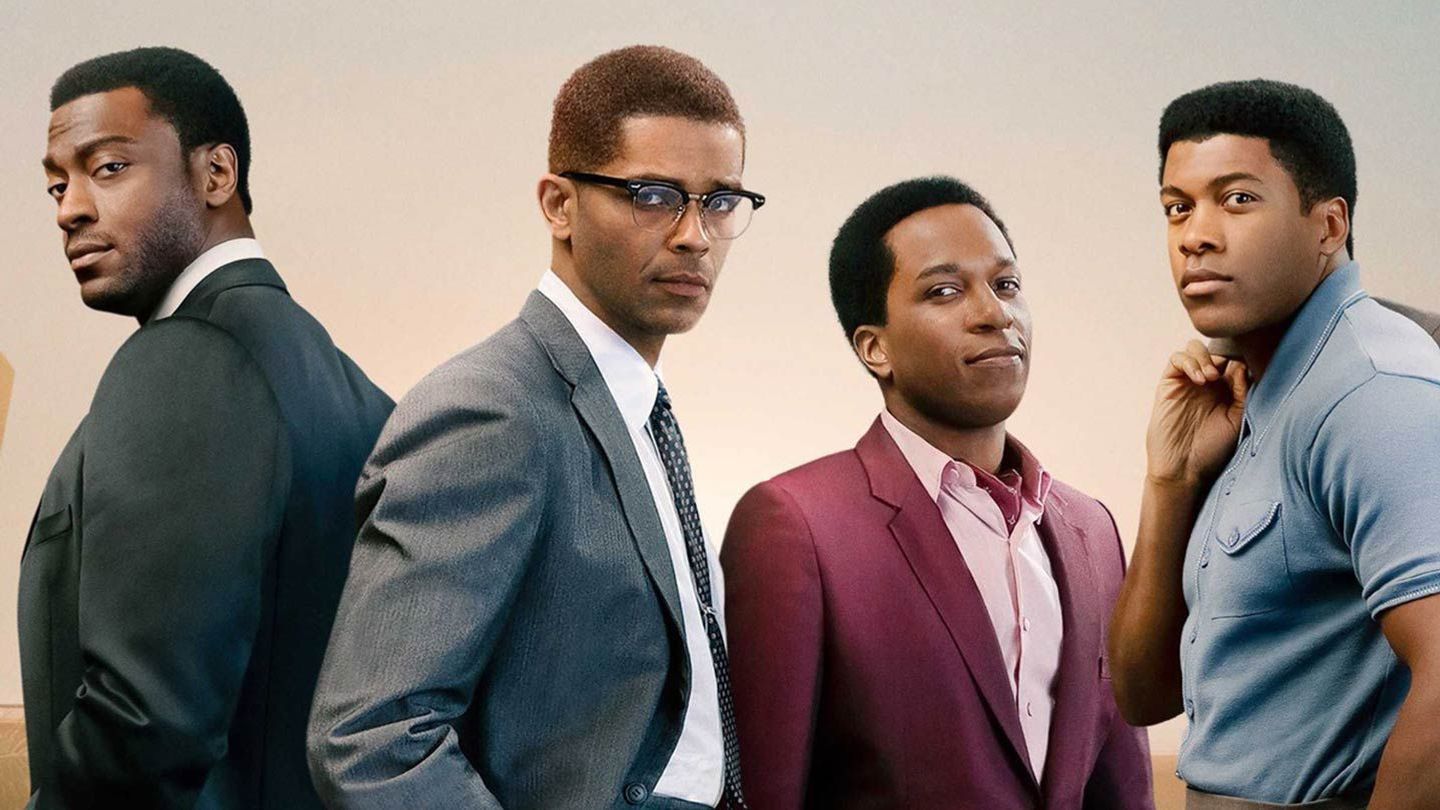 Aldis Hodge, Kingsley Ben-Adir, Leslie Odom Jr., and Eli Goree in "One Night in Miami."