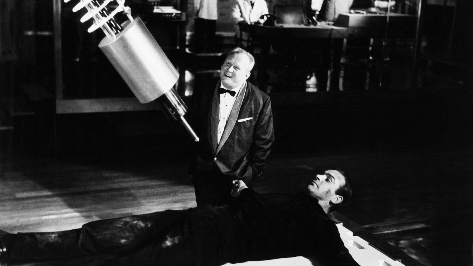 Gert Frobe and Sean Connery in "Goldfinger."