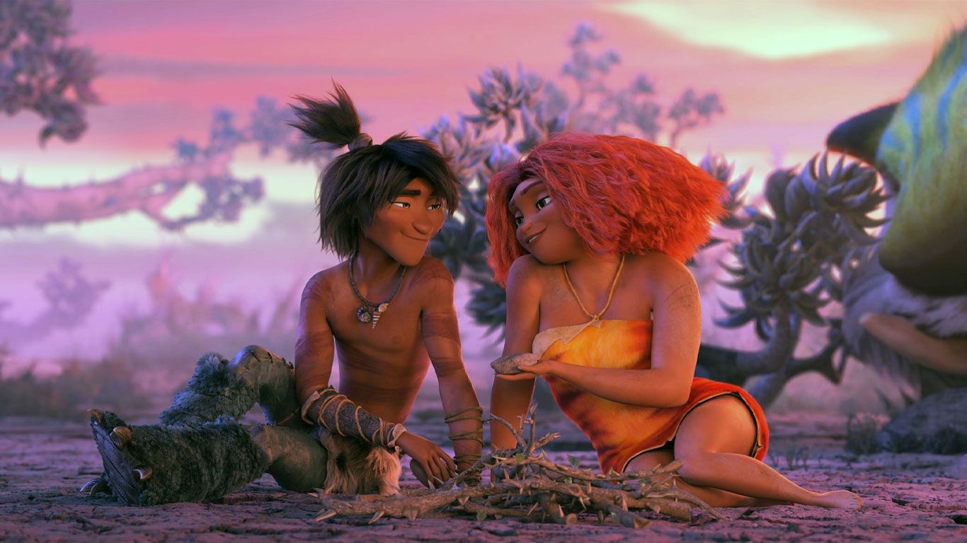 Guy (voice: Ryan Reynolds), Eep Crood (voice: Emma Stone) in "The Croods: A New Age."