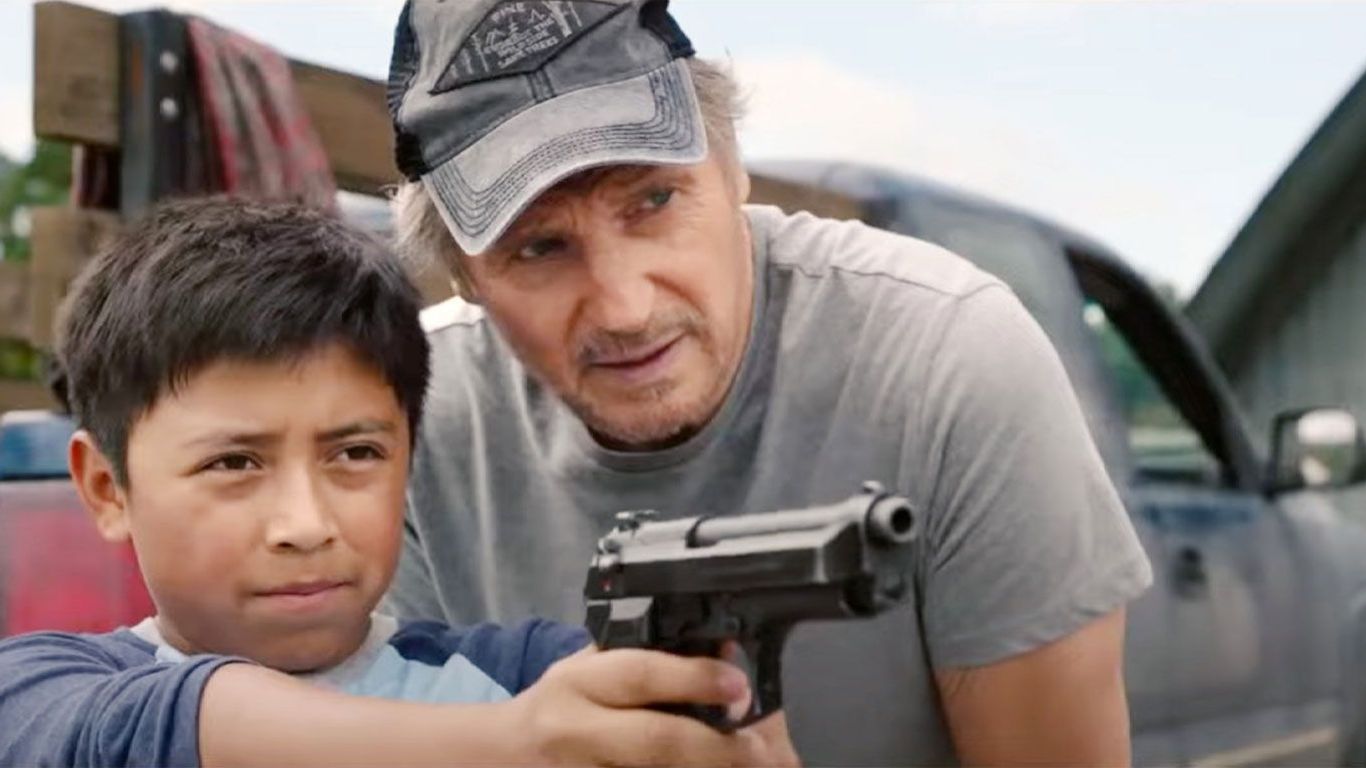 Jacob Perez and Liam Neeson in "The Marksman."