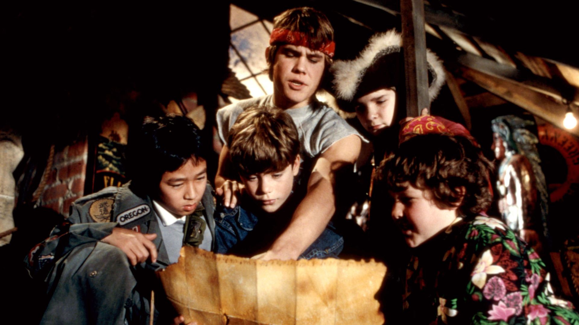 Ke Huy Quan (aka Jonathan Ke Quan), Sean Astin, Josh Brolin, Corey Feldman and Jeff Cohen in "The Goonies."